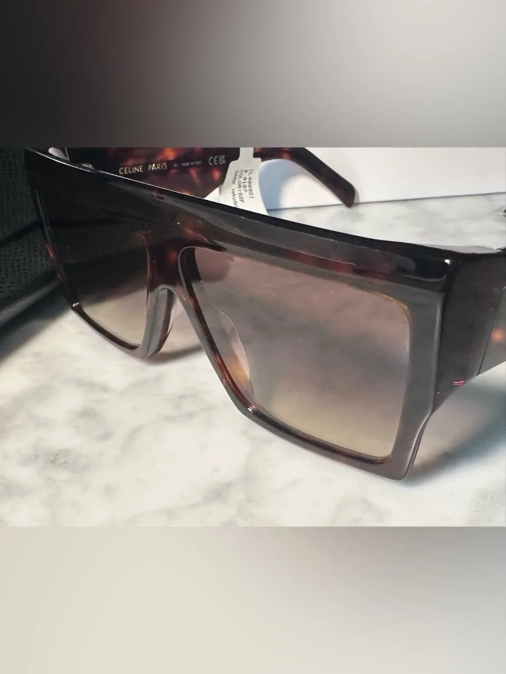 CELINE CL400921 60mm Oversized Square Unisex Sunglasses NWT Dark Havana 52F